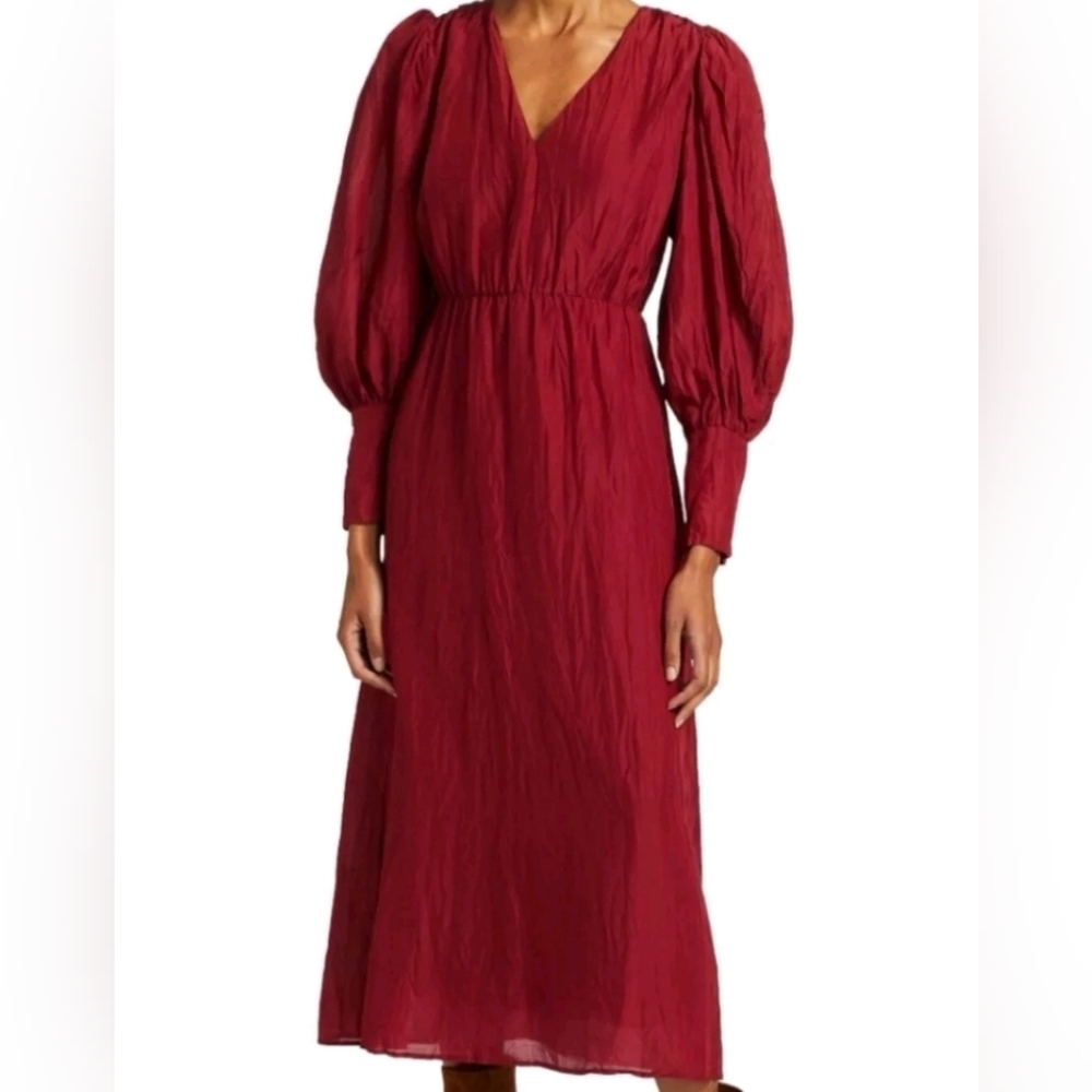 NWT Sea New York Tessa Long-sleeve Midi Deep Red Dress (2)